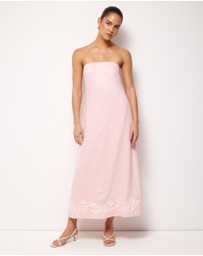 AERE - Quinn Embroidered Linen Midi Dress