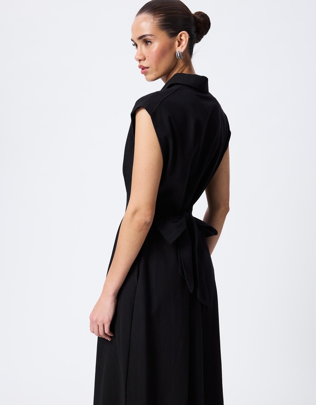 Tussah - Joanna Linen Blend Tie Front Midi Shirt Dress