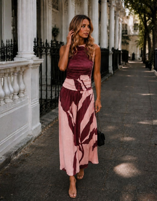 Esther & Co - Balayage Dress - Wine Floral