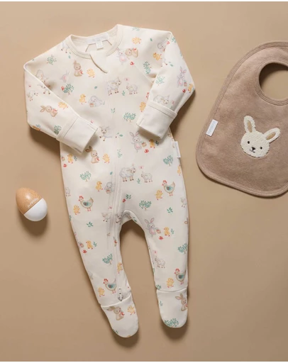 Purebaby - Bunny Cheer Thick Zip Growsuit -Kids-Babies