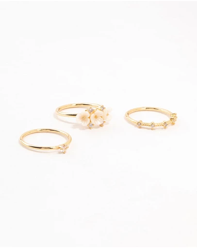 Lovisa - Gold Plated Triple Flower Stacking Rings 3-Pack