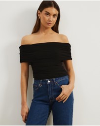 Atmos&Here - Elka Short Sleeve Mesh Off Shoulder Top