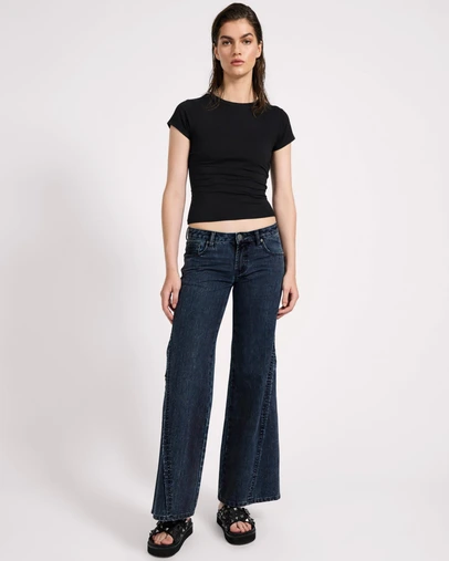ONE TEASPOON - Johnnies Low Waist Wide Leg Flared Denim Jeans - Indigo Blue