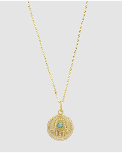 Georgini - Georgini Opal Glow Blue Created Opal Hamsa Gold Medallion