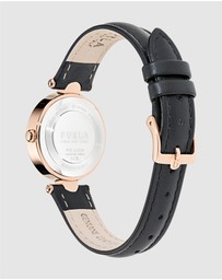 Furla - Arch-Bar Rose Gold-Tone Black Leather Strap Watch