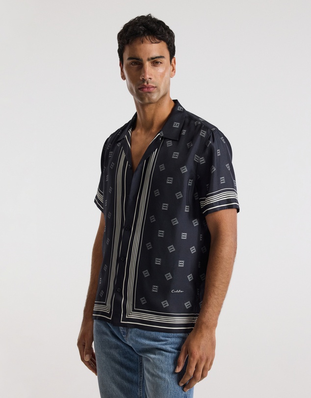 Calibre - Monogram Scarf Silk Shirt Navy
