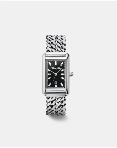 THOMAS SABO - THOMAS SABO Ladies Rectangular Silver Watch with Black Dial