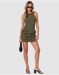 EDIKTED - Margot Ruffle Hem Ribbed Mini Dress