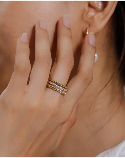 Elli Jewelry - Ring Set of 3 Bicolor Crystal 925 Sterling Silver Gold-Plated