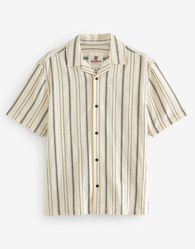 NEXT - Textured Stripe Short Sleeve Shirt With Cuban Collar