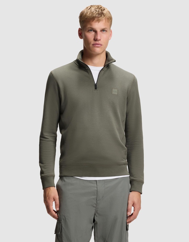 BOSS - Cotton-Terry Sweatshirt With Zip Collar