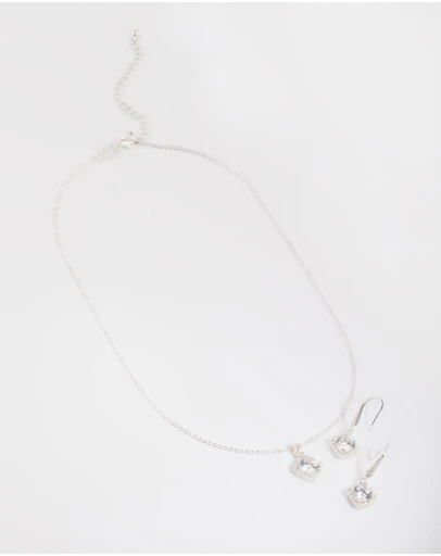 Lovisa - Silver Square Cut Cubic Zirconia Necklace & Earrings Set