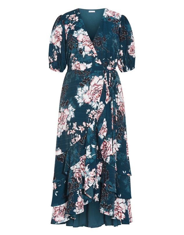 City Chic - Plus size Bri Floral Wrap Dress - jade