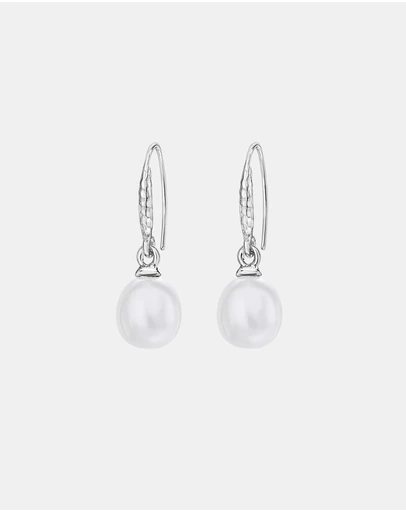Dower & Hall - Women's 8mm Oval White Luna Pearl Drop Earrings in Sterling Silver