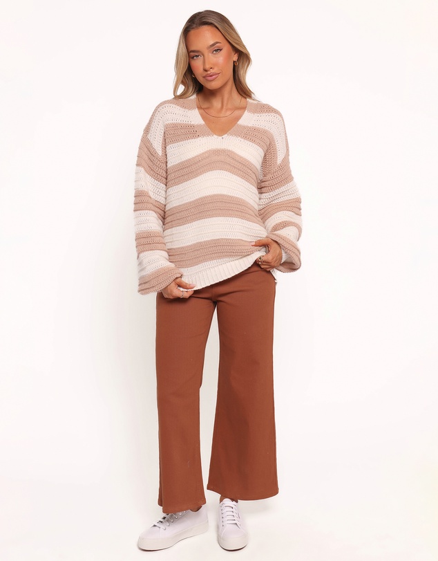 Petal & Pup - Kimber Striped Crewneck Knit Sweater - Beige Stripe