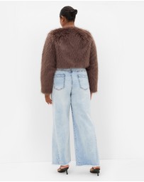 City Chic - Plus size Angelica Faux Fur Crop Jacket - truffle