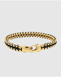 Nialaya Jewellery - Black Woven 8mm Box Chain Bracelet in Gold
