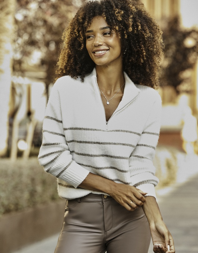 Sosandar - Stripe Quarter Zip Jumper