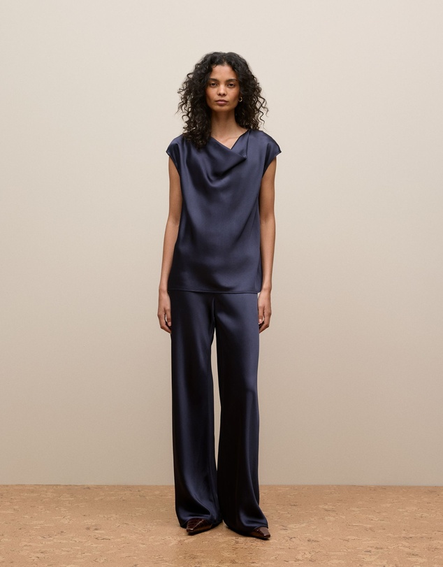 Trenery - Satin Cowl Neck Blouse in Night Sky