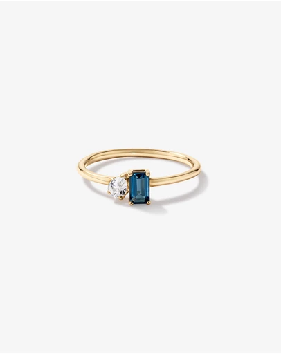 Michael Hill - Pear-Cut White Sapphire and Emerald-Cut London Blue Topaz Toi Et Moi Ring in 10kt Yellow Gold