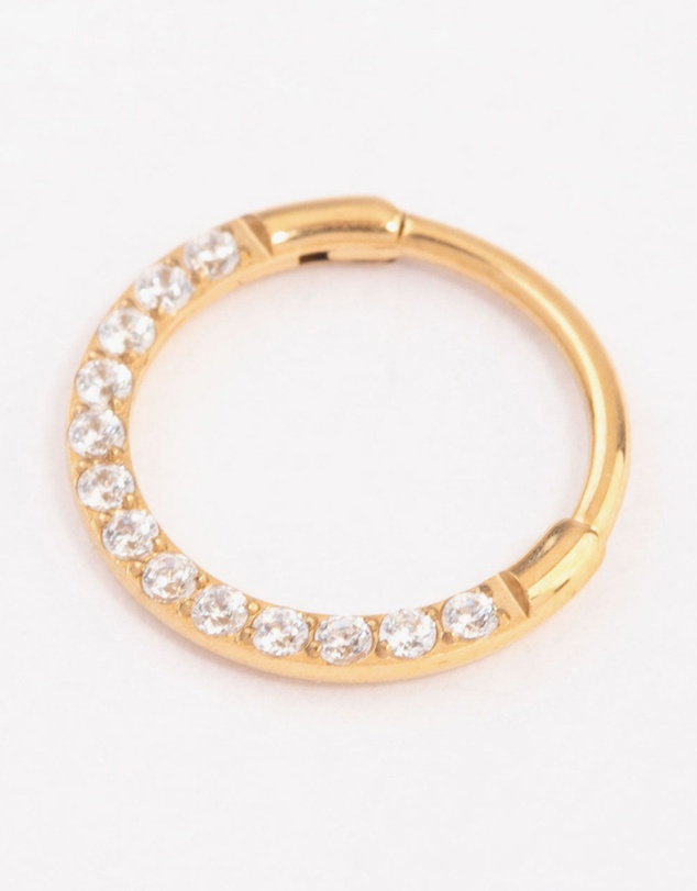 Lovisa - Gold Plated Titanium Cubic Zirconia Clicker Ring 8mm