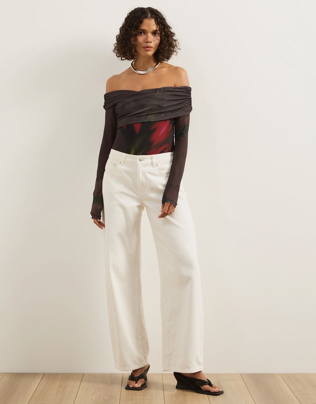 Atmos&Here - Ophelia Cross Off Shoulder Mesh Long Sleeve Top