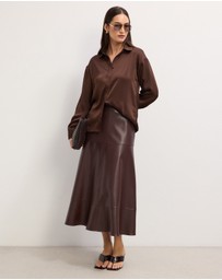 The Fated - Cam Leather Look Midi Skirt