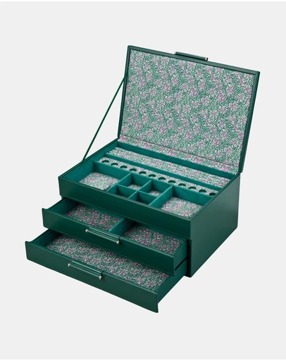 Wolf - WOLF Sophia Jewellery Box with Drawers Forest Green Fruit Botanical