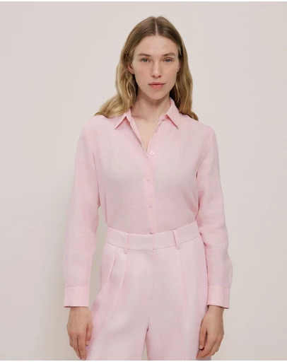 Trenery - Yarn Dyed Linen Classic Shirt in Blossom Pink