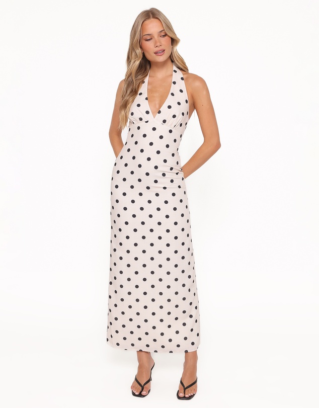 Petal & Pup - Adora Halterneck Maxi Dress - White Polka Dot