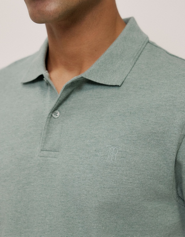 Trenery - Pique Marle Monogram Polo in Sage Green