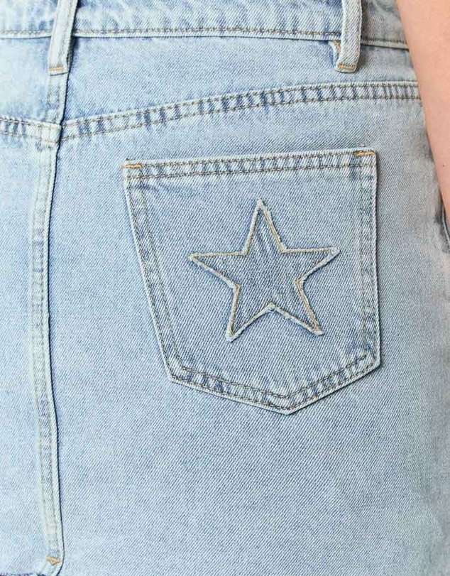 Beginning Boutique - Siletto Star Light Wash Denim Low Rise Mini Skirt
