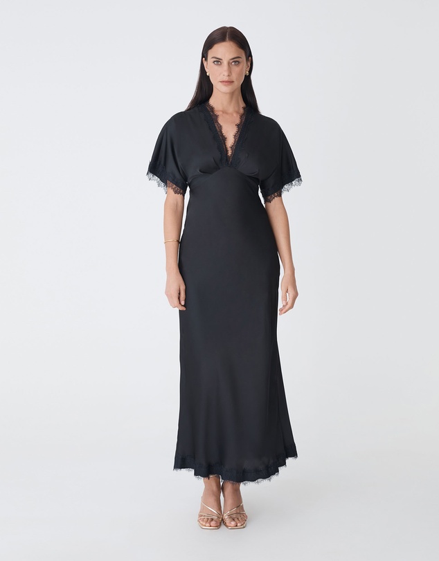 Forcast - Cleo Lace Trim Satin Dress