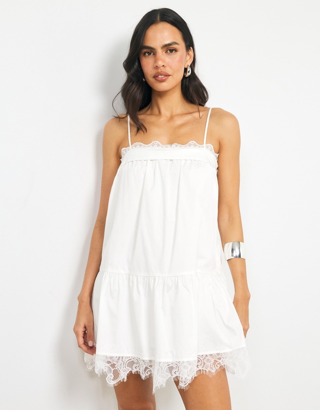 AERE - Solene Lace Trim Mini Dress