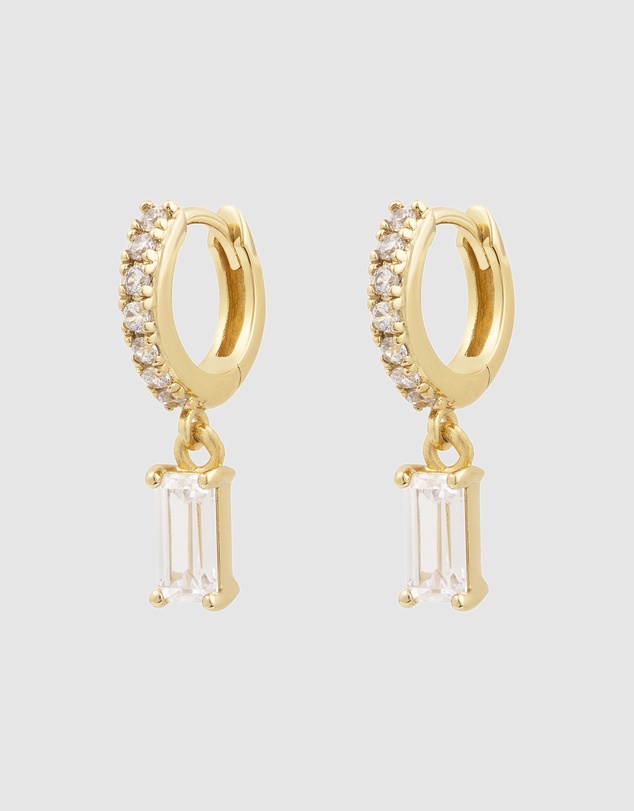 Wanderlust + Co - Baguette Gold Baby Huggie Earrings