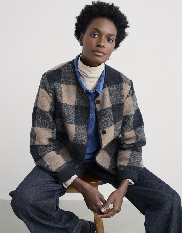 Seasalt - Seasalt Cornwall Navy Merywen Checked Jacket