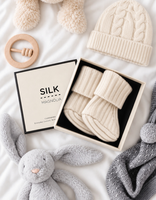 SILK MAGNOLIA - Cashmere Wool Baby Booties and Beanie