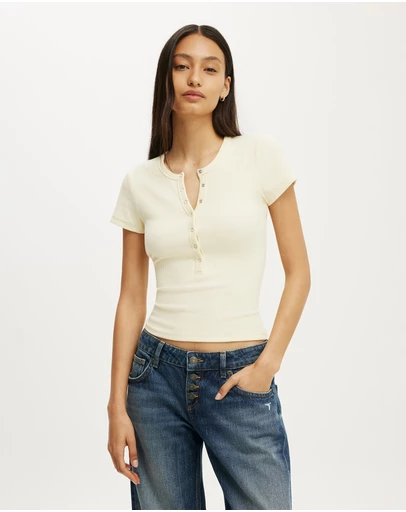 Cotton On - Blake Rib Henley Short Sleeve