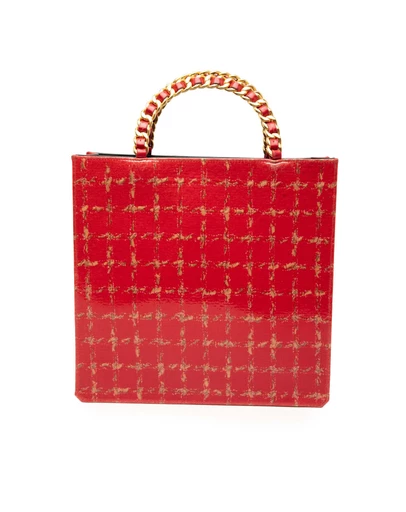 Pre-Loved by Azura Reborn - Pre-Loved Chocolate Bar Patent Tweed Print Tote