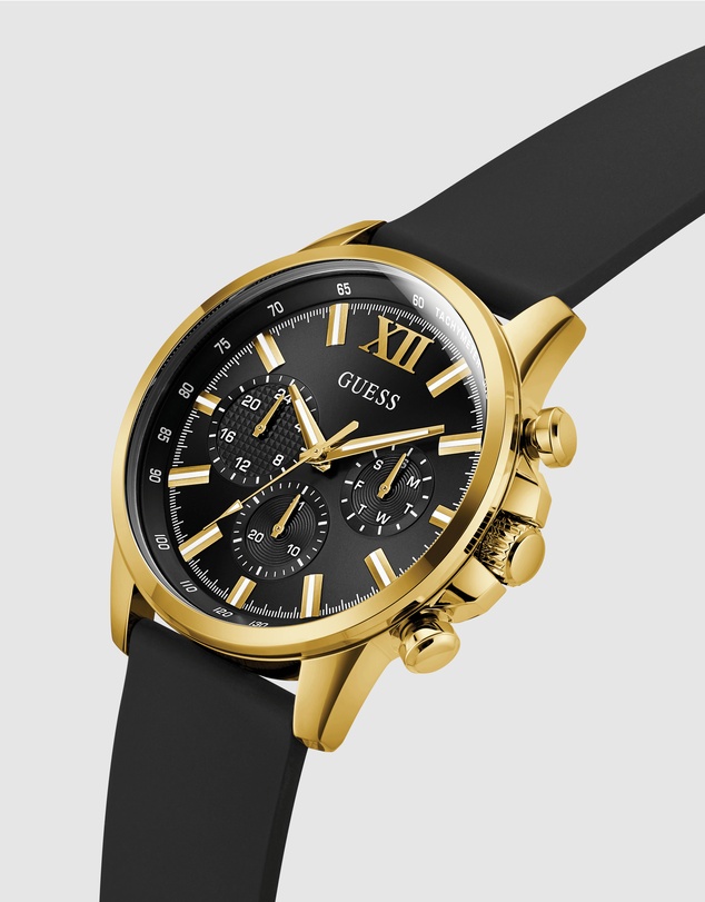 GUESS - Guess Men's Black Gold Tone 44mm Multi-function Watch