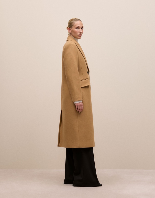 Trenery - Italian Wool Cashmere Longline Coat in Dark Camel