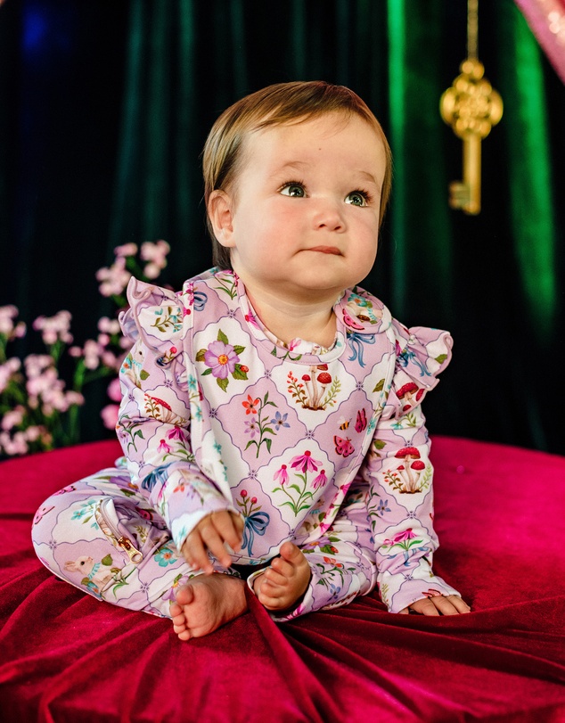 Fleur Harris - 'Bunny Blue Floral' Dandy Duo Bibs in Lilac