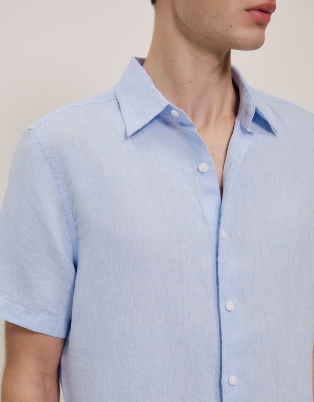 Trenery - Regular Fit Delave Linen Short Sleeve Shirt in Fresh Blue