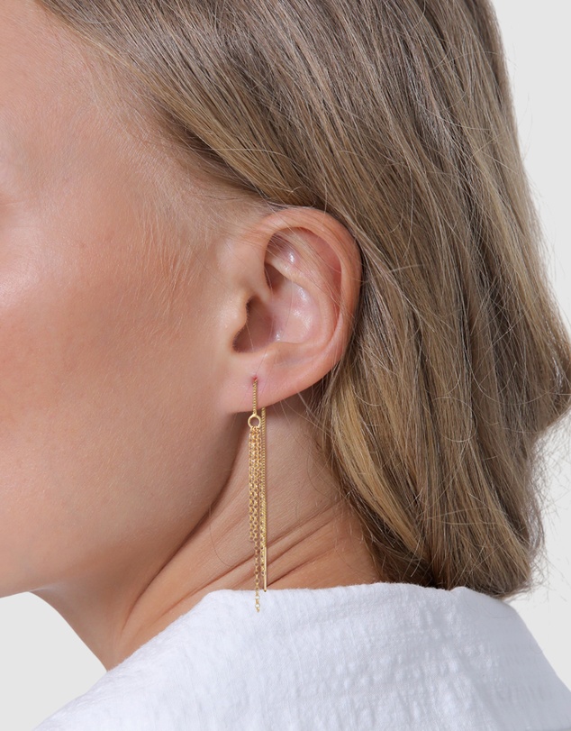 Elli Jewelry - Earrings Dangles Chain Pull Through Trend in 925 Sterling Silver Gold Plated