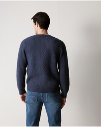 Trenery - Wool Cable Knit Crew in Denim