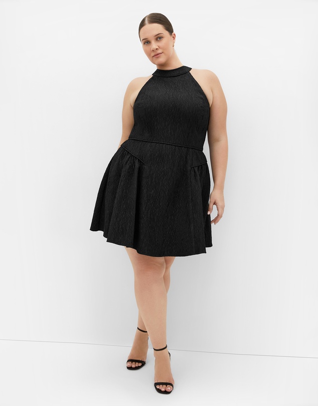 City Chic - Halter Jacquard Mini Dress - black