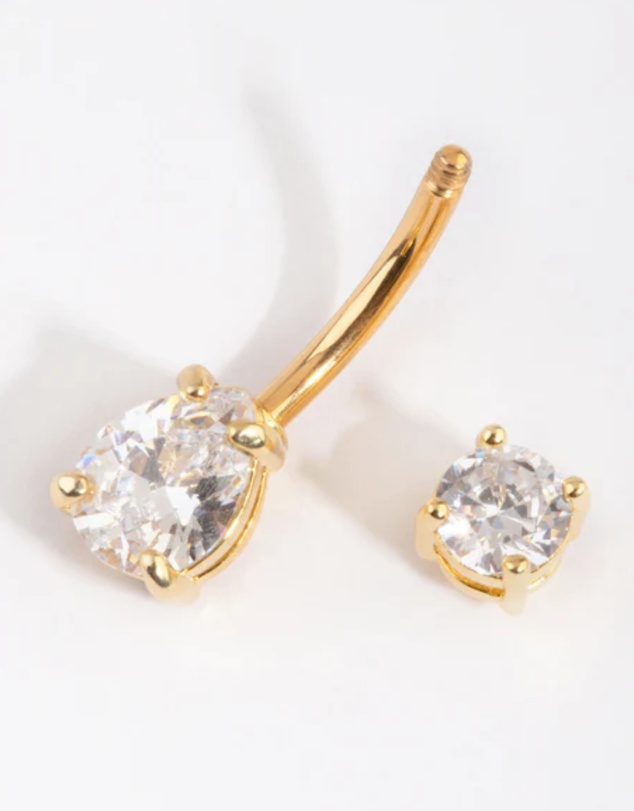Lovisa - Gold Plated Titanium Pear Diamante Medium Belly Bar