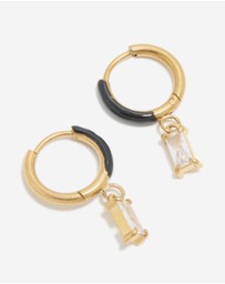 Lovisa - Waterproof Gold Plated Stainless Steel Black Enamel Cubic Zirconia Charm Huggie Earrings