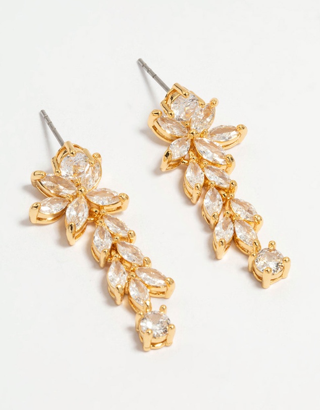 Lovisa - Gold Plated Cubic Zirconia Medium Flower Vine Drop Earrings