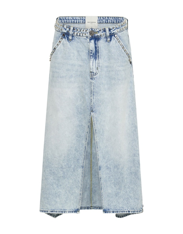 ONE TEASPOON - Depeche Blue Studded Mrs Carter Long Denim Skirt